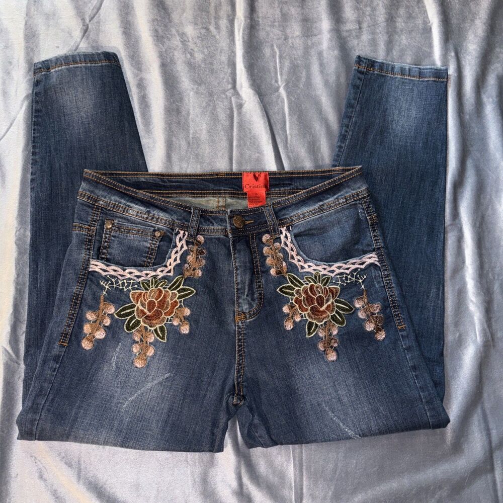 V Cristina Floral Embroidered Jeans Size 10